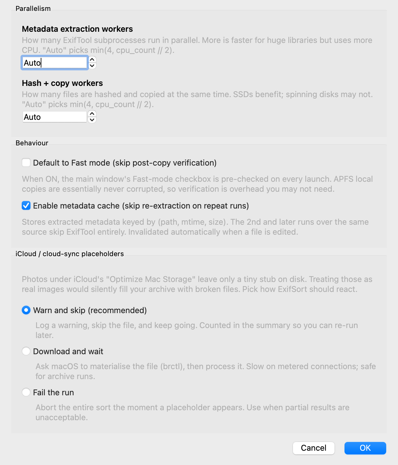 Performance settings